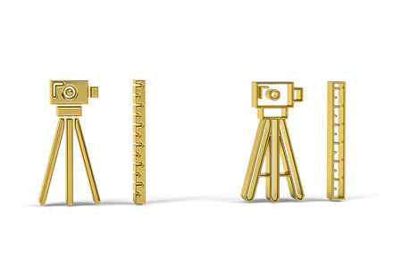 Golden 3d surveyor icon isolated on white background - 3D render