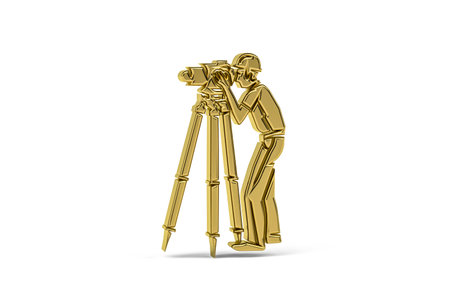 Golden 3d surveyor icon isolated on white background - 3D renderの写真素材