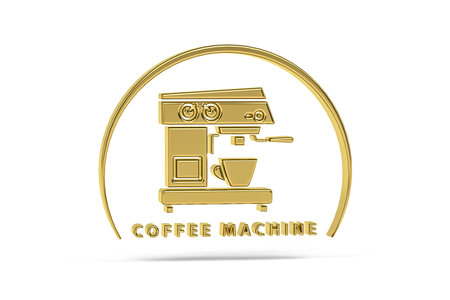 Golden 3d coffee machine icon isolated on white background - 3d renderの写真素材