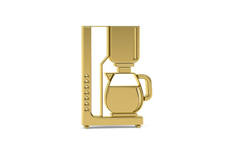 Golden 3d coffee machine icon isolated on white background - 3d renderの写真素材
