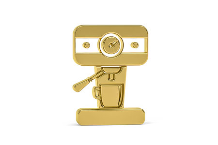 Golden 3d coffee machine icon isolated on white background - 3d renderの写真素材