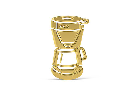 Golden 3d coffee machine icon isolated on white background - 3d renderの写真素材