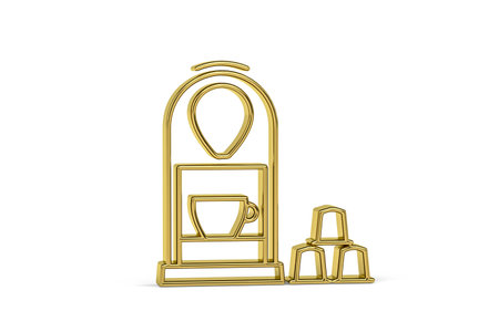 Golden 3d coffee machine icon isolated on white background - 3d renderの写真素材