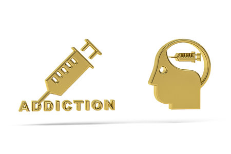 Golden 3d addiction icon isolated on white background - 3d renderの写真素材