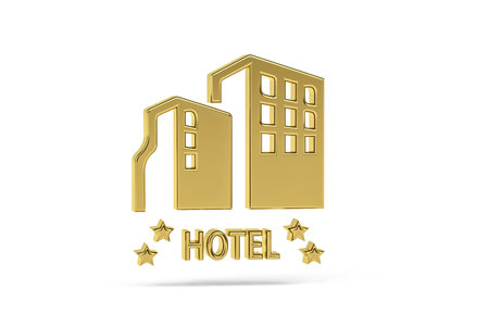Golden 3d hotel icon isolated on white background - 3D renderの写真素材