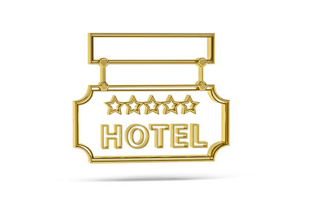 Golden 3d hotel icon isolated on white background - 3D renderの写真素材