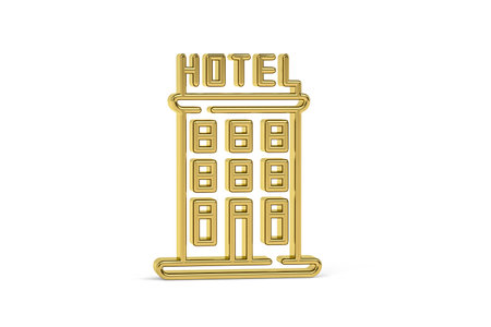 Golden 3d hotel icon isolated on white background - 3D renderの写真素材