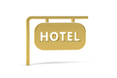 Golden 3d hotel icon isolated on white background - 3D renderの写真素材