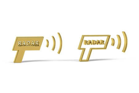 Golden 3d speed radar icon isolated on white background - 3D renderの写真素材