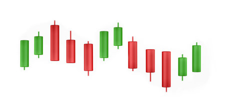 An illustration of a three dimensional red-green candlestick chart on a white background - 3d renderの写真素材