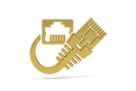 Golden 3d RJ45 icon isolated on white background - 3d render