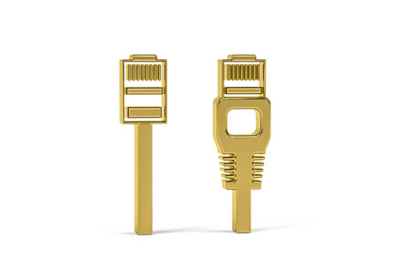 Golden 3d RJ45 icon isolated on white background - 3d renderの写真素材