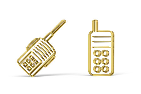 Golden 3d walkie talkie icon isolated on white background - 3D renderの写真素材