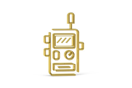 Golden 3d walkie talkie icon isolated on white background - 3D renderの写真素材