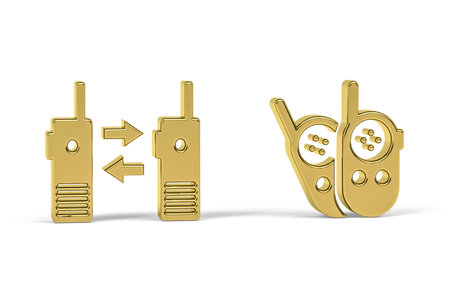 Golden 3d walkie talkie icon isolated on white background - 3D renderの写真素材