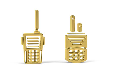 Golden 3d walkie talkie icon isolated on white background - 3D renderの写真素材