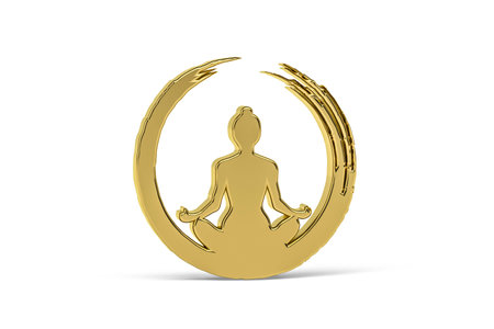 Golden 3d yoga icon isolated on white background - 3d renderの写真素材