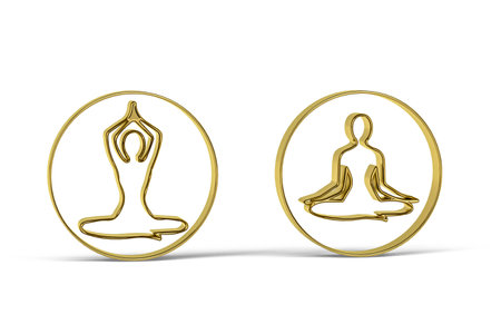 Golden 3d yoga icon isolated on white background - 3d renderの写真素材