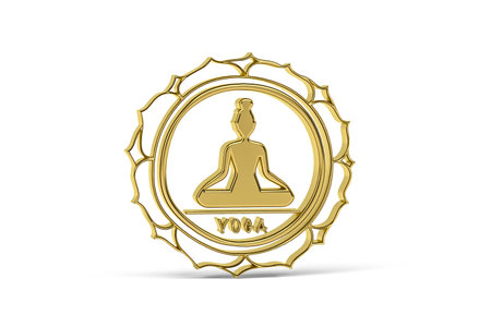 Golden 3d yoga icon isolated on white background - 3d renderの写真素材