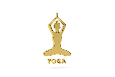 Golden 3d yoga icon isolated on white background - 3d renderの写真素材