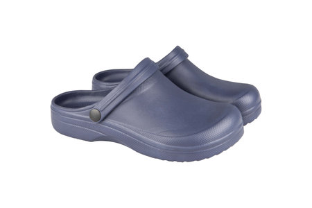 Garden shoes - low navy blue women's shoes for gardening work on a white background