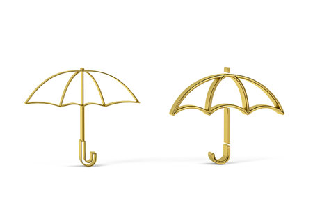 Golden 3d umbrella icon isolated on white background - 3d renderの写真素材