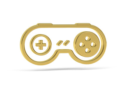 Golden 3d gamepad icon isolated on white background - 3d renderの写真素材