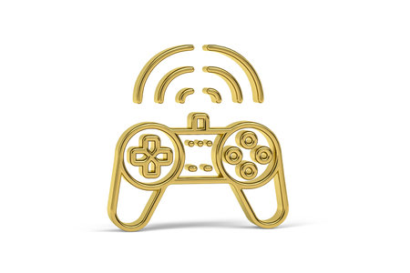Golden 3d gamepad icon isolated on white background - 3d renderの写真素材