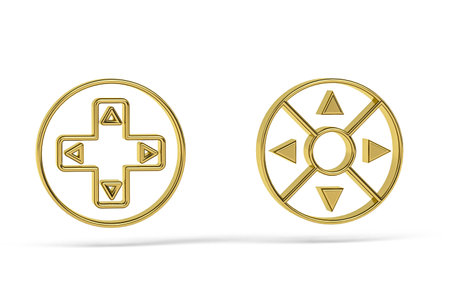 Golden 3d gamepad icon isolated on white background - 3d renderの写真素材