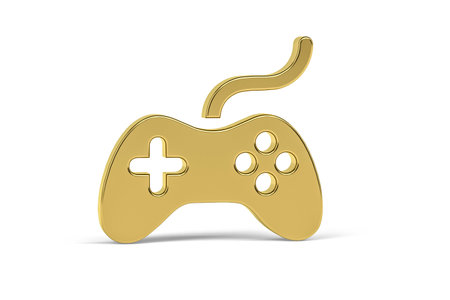 Golden 3d gamepad icon isolated on white background - 3d renderの写真素材
