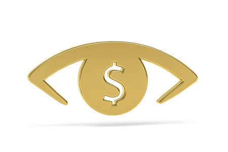 Golden 3d business vision icon isolated on white background - 3d renderの写真素材