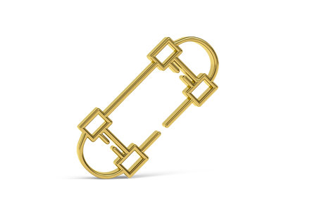 Golden 3d skateboard icon isolated on white background - 3d renderの写真素材