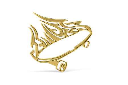 Golden 3d skateboard icon isolated on white background - 3d renderの写真素材