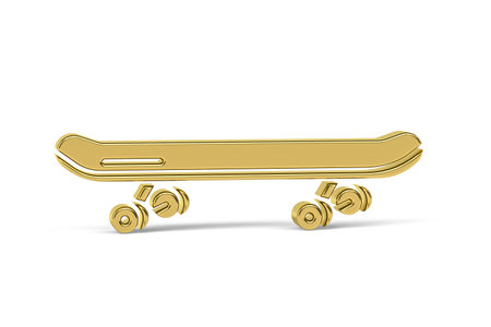Golden 3d skateboard icon isolated on white background - 3d renderの写真素材