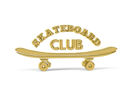 Golden 3d skateboard icon isolated on white background - 3d renderの写真素材