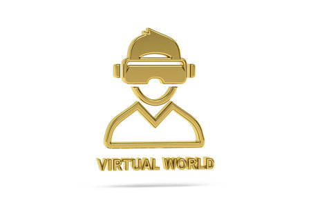Golden 3d virtual reality icon isolated on white background - 3d renderの写真素材