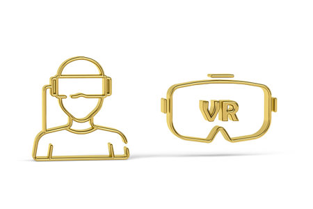 Golden 3d virtual reality icon isolated on white background - 3d renderの写真素材
