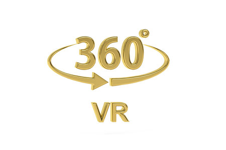 Golden 3d virtual reality icon isolated on white background - 3d renderの写真素材
