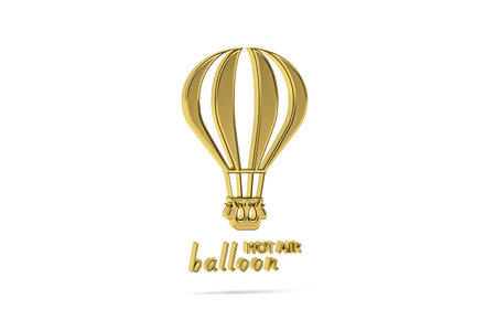Golden 3d hot air balloon icon isolated on white background - 3d renderの写真素材