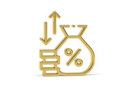 Golden 3d interest rate icon isolated on white background - 3D renderの写真素材
