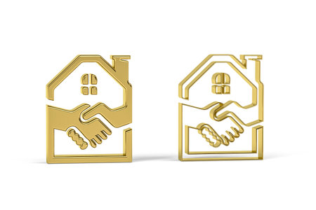 Golden 3d house deal icon isolated on white background - 3d renderの写真素材