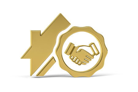 Golden 3d house deal icon isolated on white background - 3d renderの写真素材
