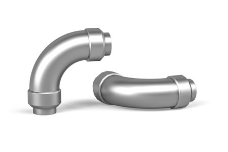 Metal industrial pipe corner isolated on white background - 3d renderの写真素材