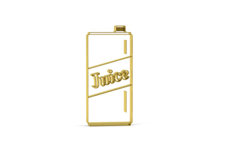Golden 3d juice box icon isolated on white background - 3d renderの写真素材