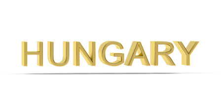 Golden 3D Hungary inscription isolated on white background - 3D renderの写真素材