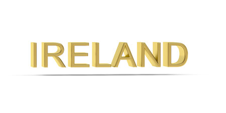 Golden 3D Ireland inscription isolated on white background - 3D renderの写真素材