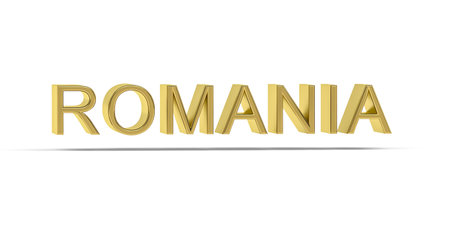 Golden 3D Romania inscription isolated on white background - 3D renderの写真素材