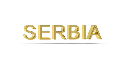 Golden 3D Serbia inscription isolated on white background - 3D renderの写真素材