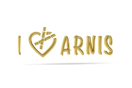 Golden 3d Arnis icon - Filipino martial art - isolated on white background - 3D renderの写真素材