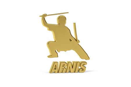 Golden 3d Arnis icon - Filipino martial art - isolated on white background - 3D renderの写真素材
